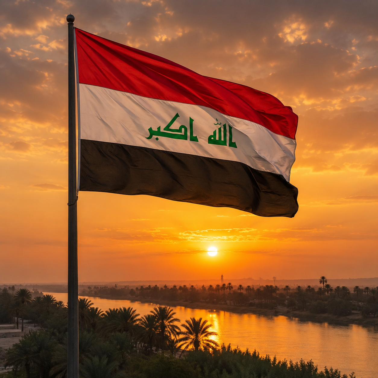 Iraq flag at sunset