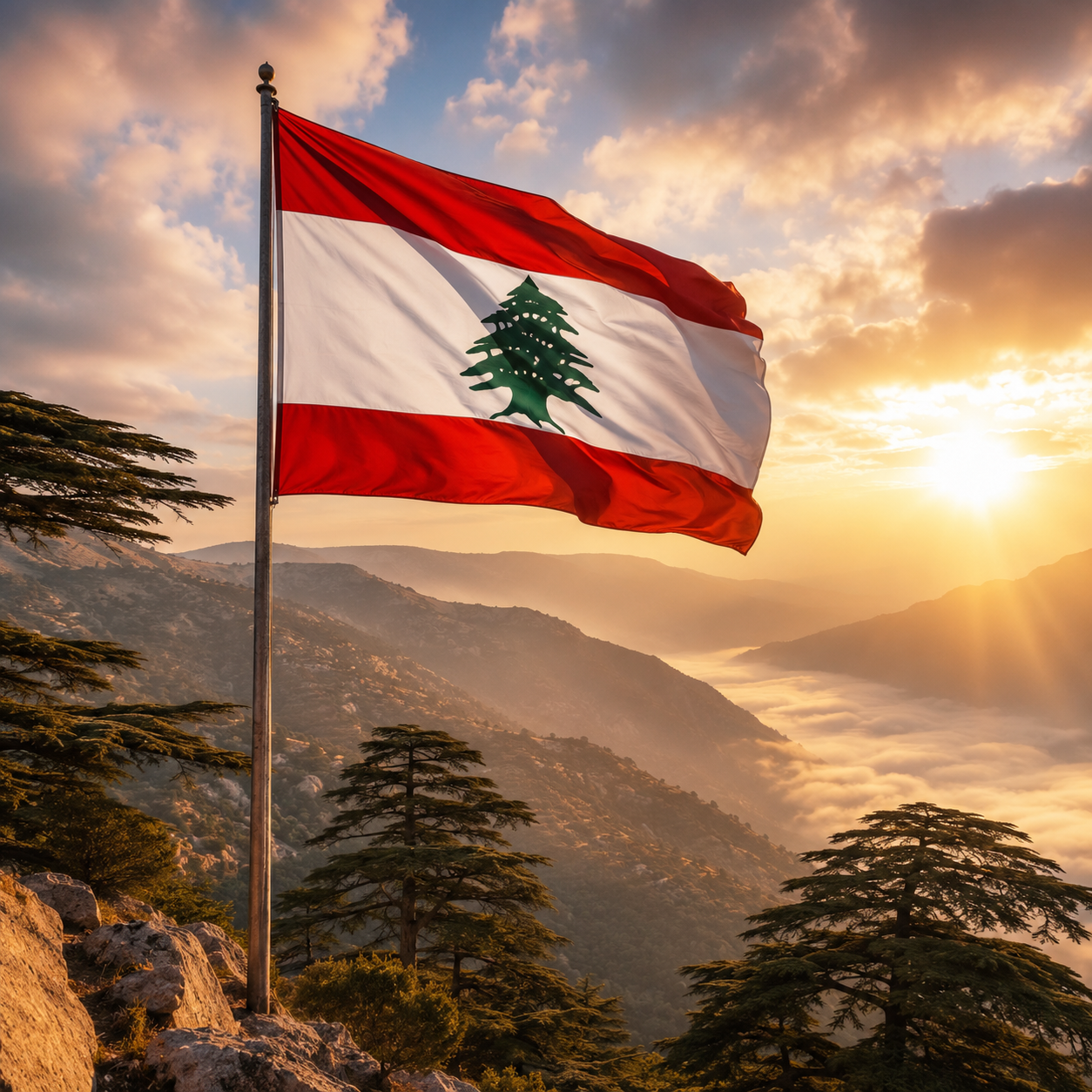 Lebanon flag in the mountains